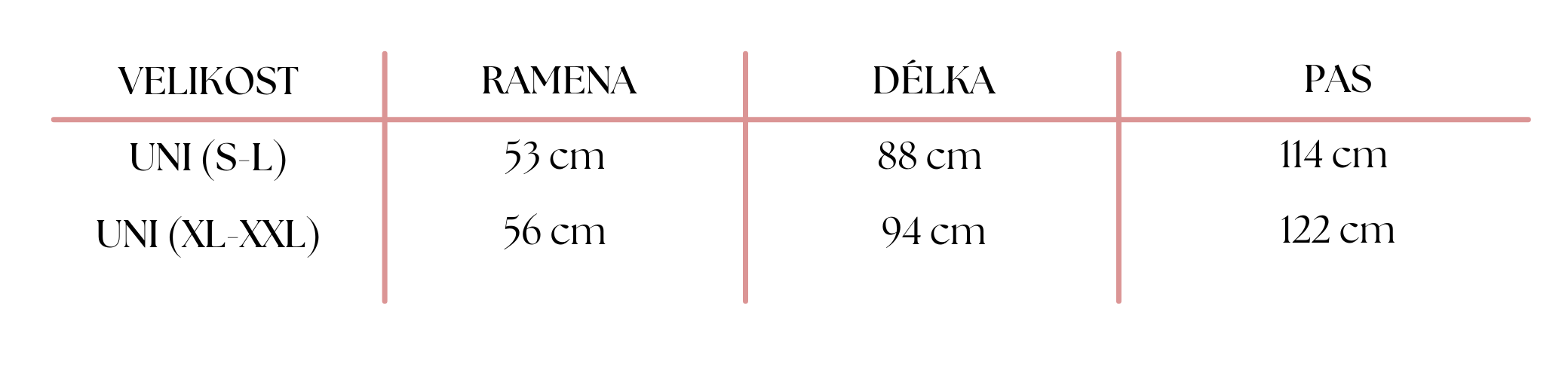 velikost kratky zupanek